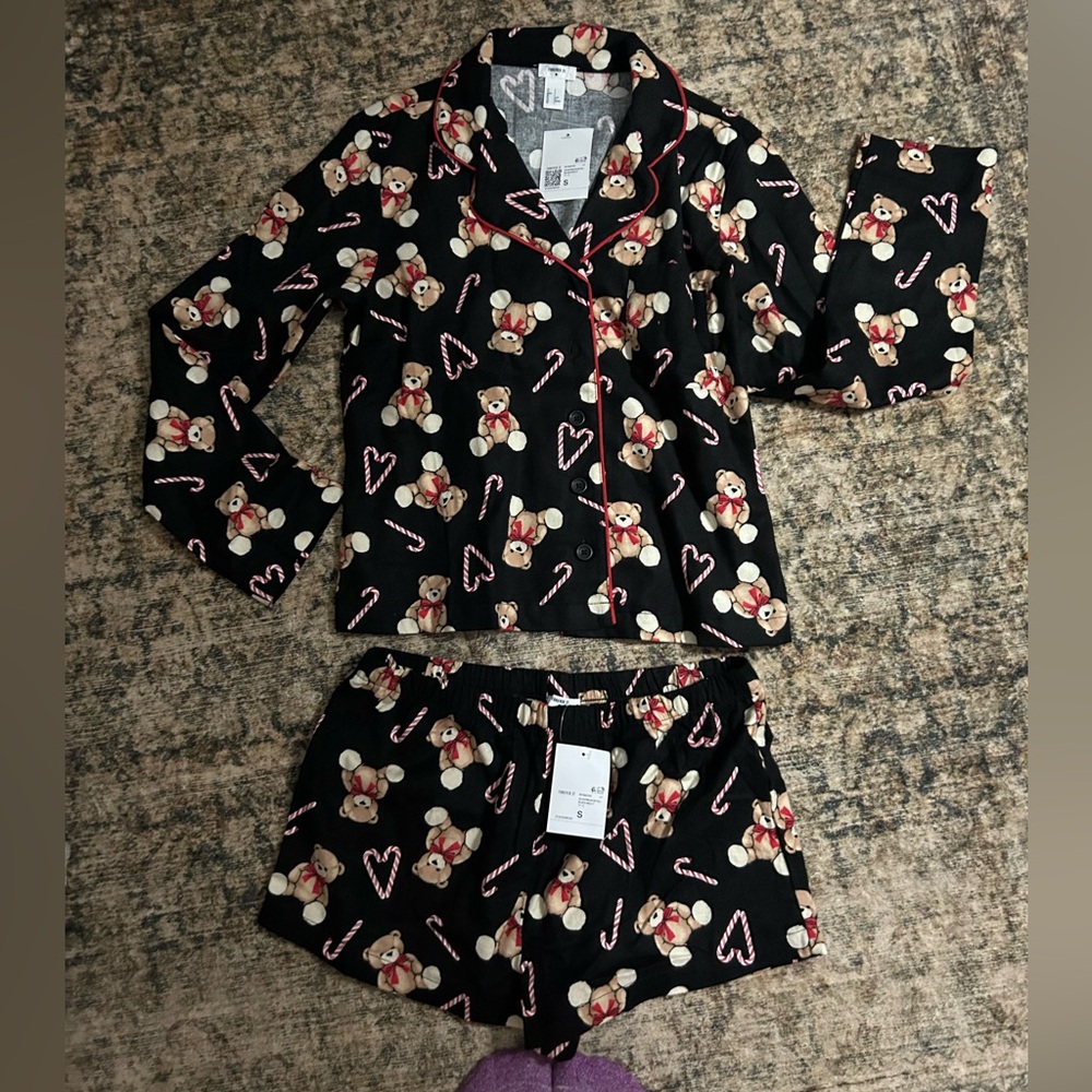 Forever 21 Black Teddy Bear Pajama Set